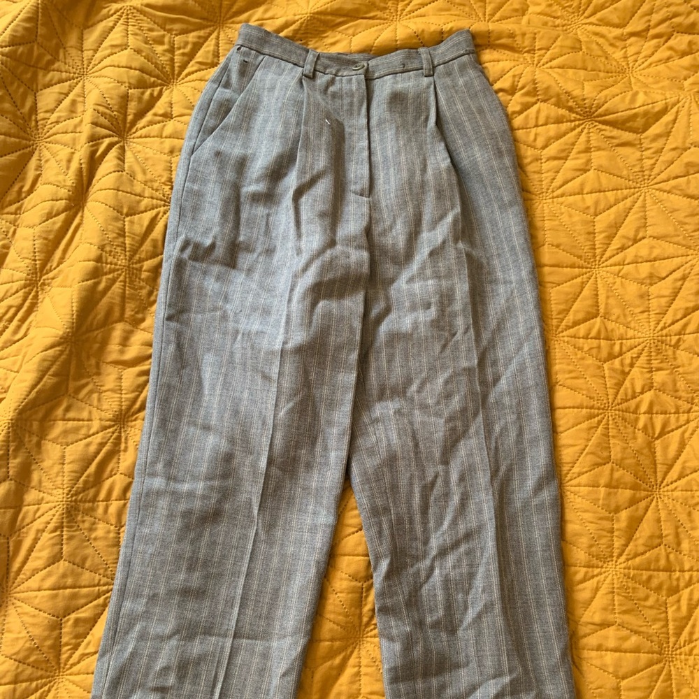 1990s Light Wool High-Waisted Pinstriped Trousers